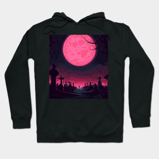 Nighttime Melancholy Under the Pink Full Moon Hoodie